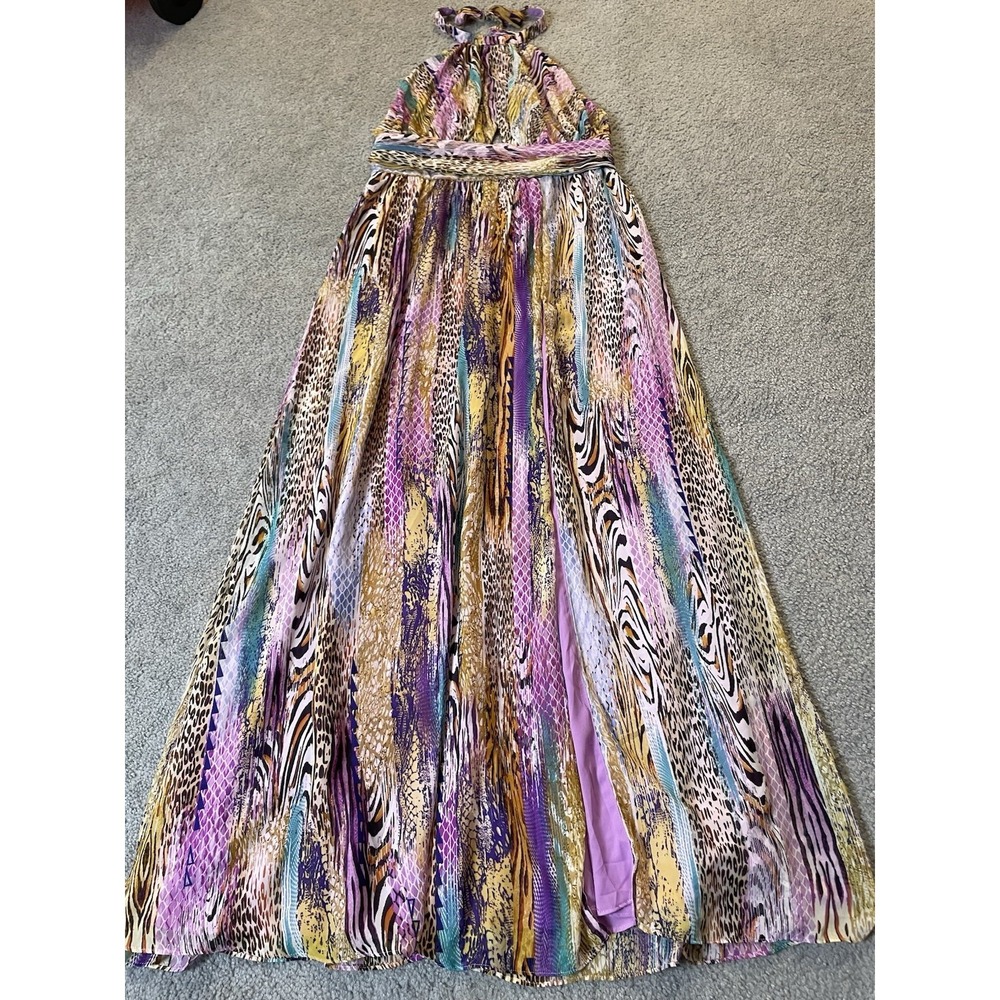 Halter Neck Maxi Dress XL Backless High Slit Purple Gold Prom Pageant Sexy Party - Picture 4 of 10